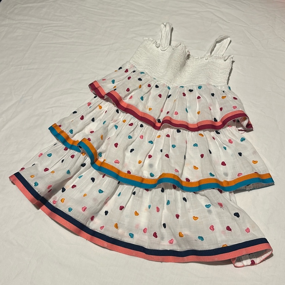 ZIMMERMANN Girls "Junie" Shirred Tiered Embroidered Cotton Heart Dress Size 2